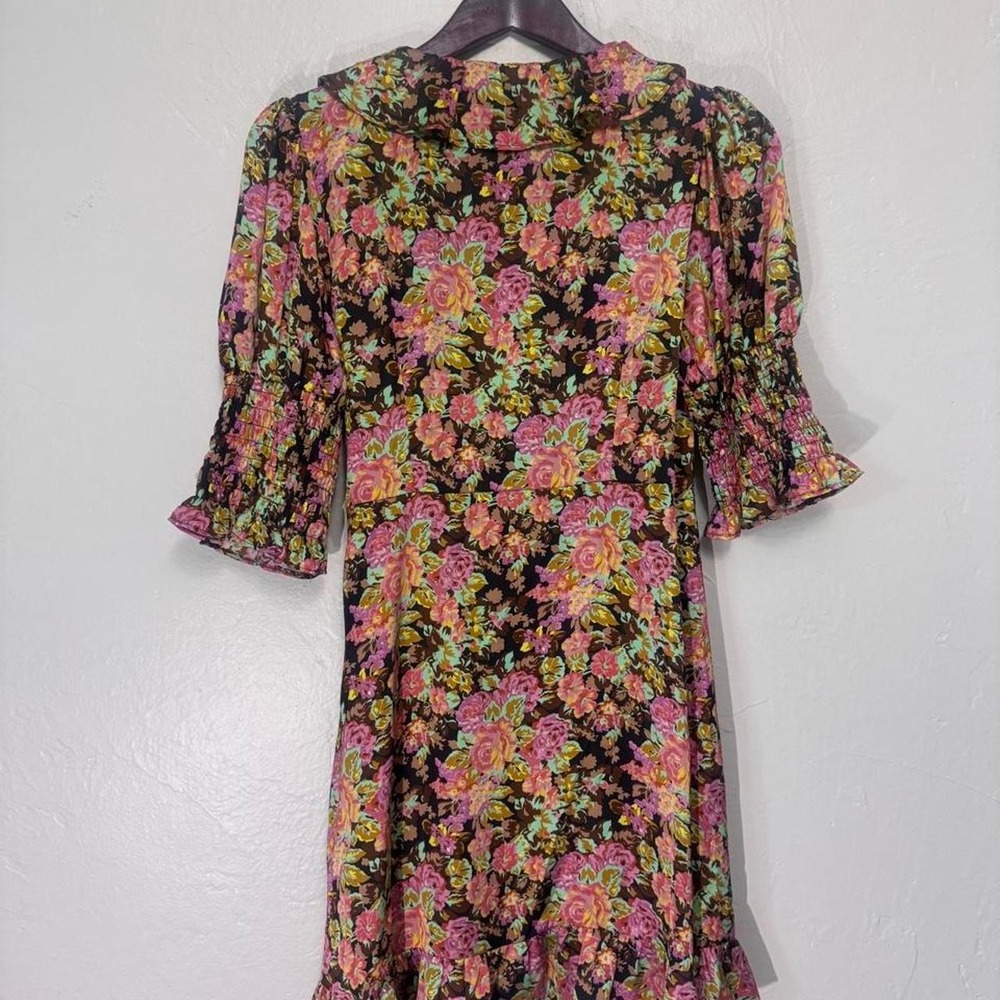 Topshop Floral Ruffle Mini Dress Womens Size 6 Autumn Wedding Guest Cocktail - Picture 2 of 7